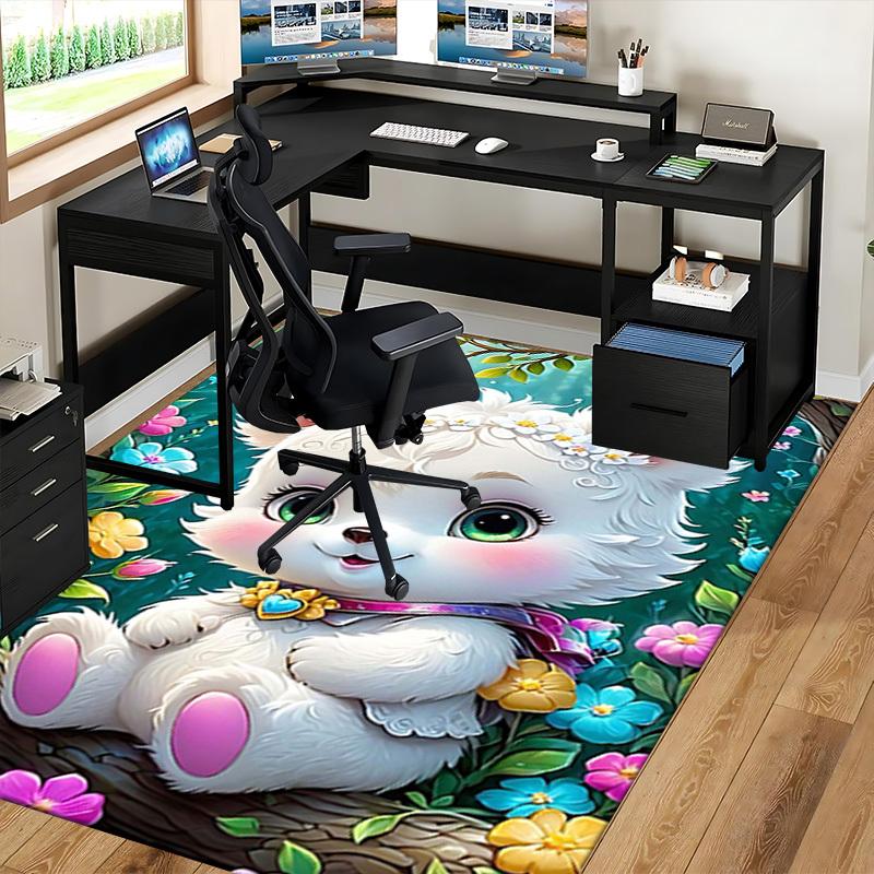 1pc Anime Cute Bear Chair Mat - Office Desk Pad with Flower Crown Design, Non-Slip Carpet for Home Decor, Suitable for All Seasons and Perfect As a Gi