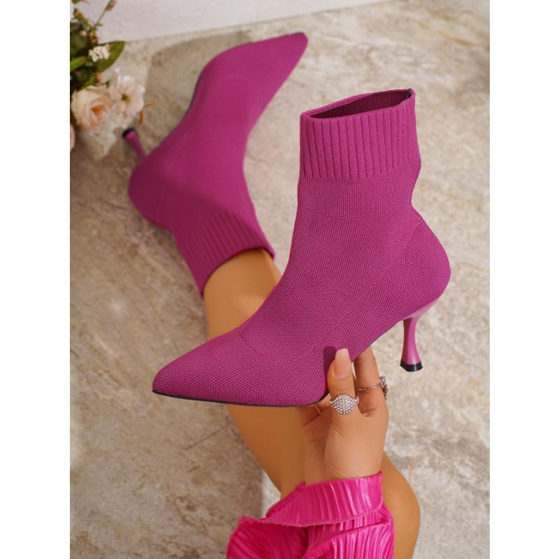 Botas de salto alto Stiletto Ankle Boots para mulheres - Sapatos confortáveis e respiráveis sem cadarço com cabedal de tecido, sola de borracha e bico fino