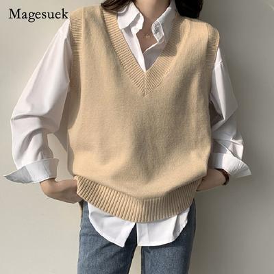 New Loose Fashion Lazy Style Pullover V Neck Waistcoat Sleeveless Knit Vest Sweater Women
