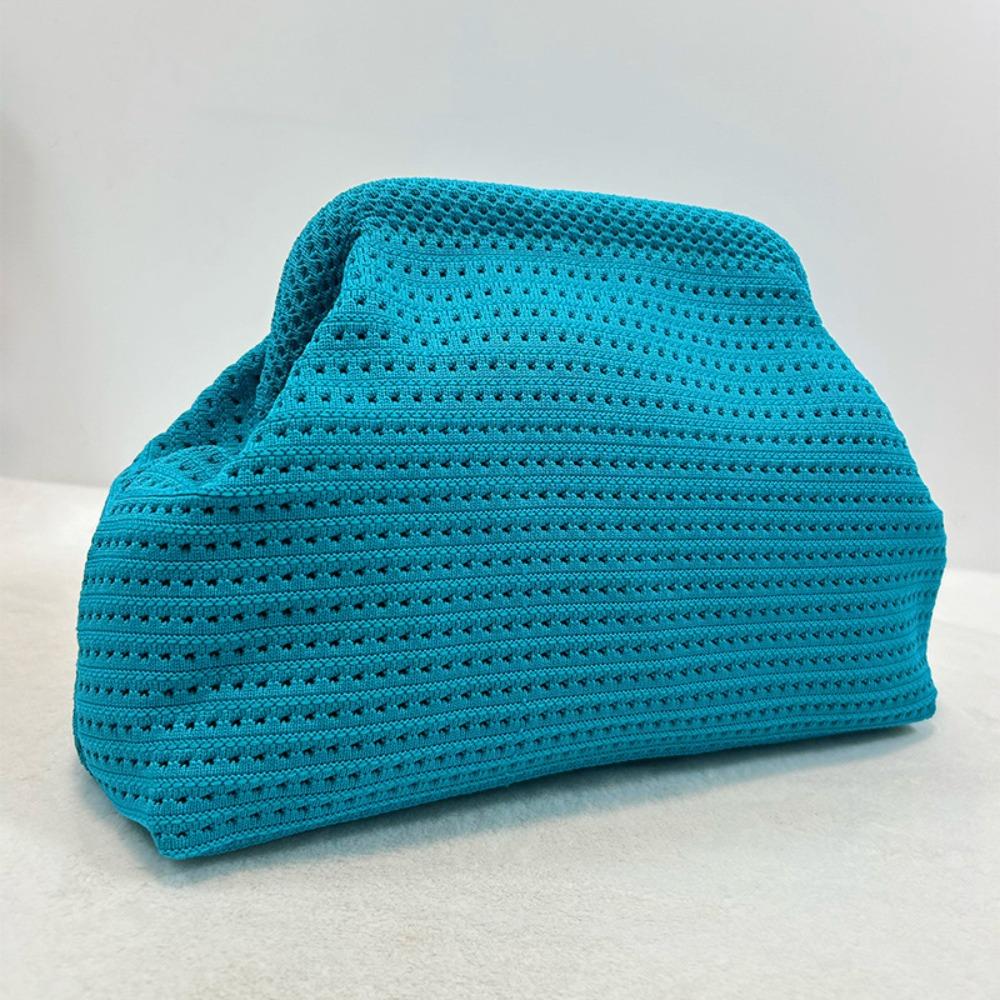 Versatile Solid Color Women Beach Clutch Bag Large Capacity Soft Elastic Crochet Handbag Hollow Out Dumpling Purse Summer Season