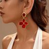 European and American Retro Oil Dripping Irregular Pleated Flower Silver Needle Earrings Autumn and Winter Medieval Simple New Year Red Earrings