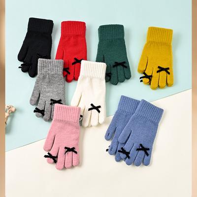 Öğrenci Kız Yün Sıcak Eldiven Kore Modası Fiyonk Düğüm Düz Renk Çocuk Eldiveni Sonbahar Kış Sıcak Kaşmir Dış Mekan Örgü Eldiven