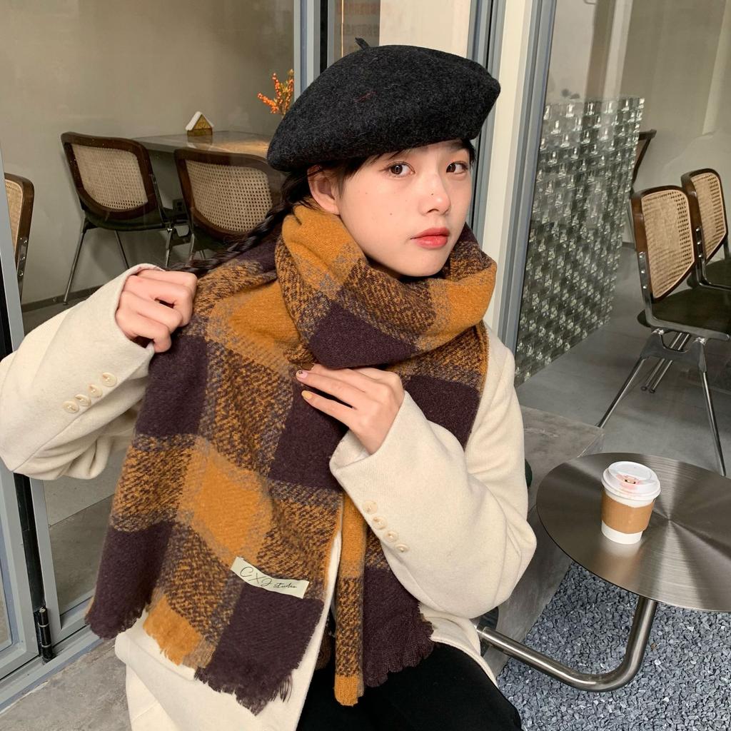 New Imitation Cashmere Retro Plaid Scarf Autumn and Winter Women's Casual Versatile Warm Soft Waxy Thickened Shawl Scarf