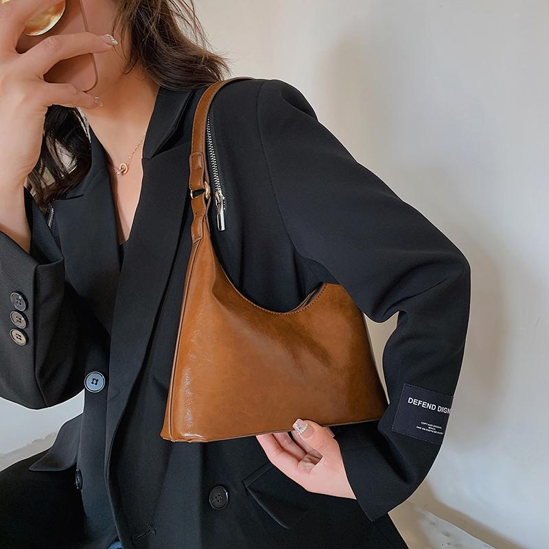 Vintage PU Leder Damen Schultertasche Trend Grüne Unterarmtaschen für Frauen Minimalistische Luxus Designer Kleine Handtasche