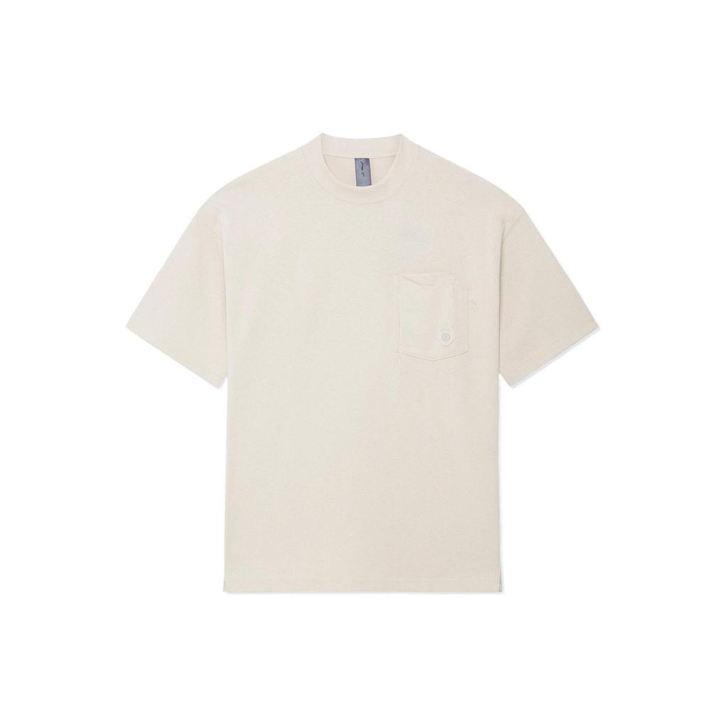 Li-Ning X Jackie Chan Kung Fu Series Chest Pocket Crew Neck T-Shirt Unisex Tops Pearl-White AHSS205-3