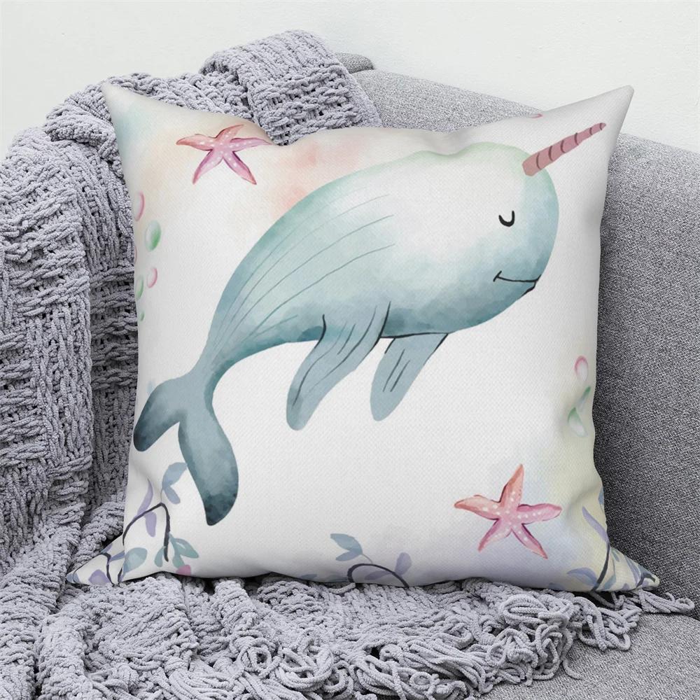 Farmhouse Home Sofa Car Decor Throw Pillow Cover Decorative Sea Animal Cushion  Turtle Coral
