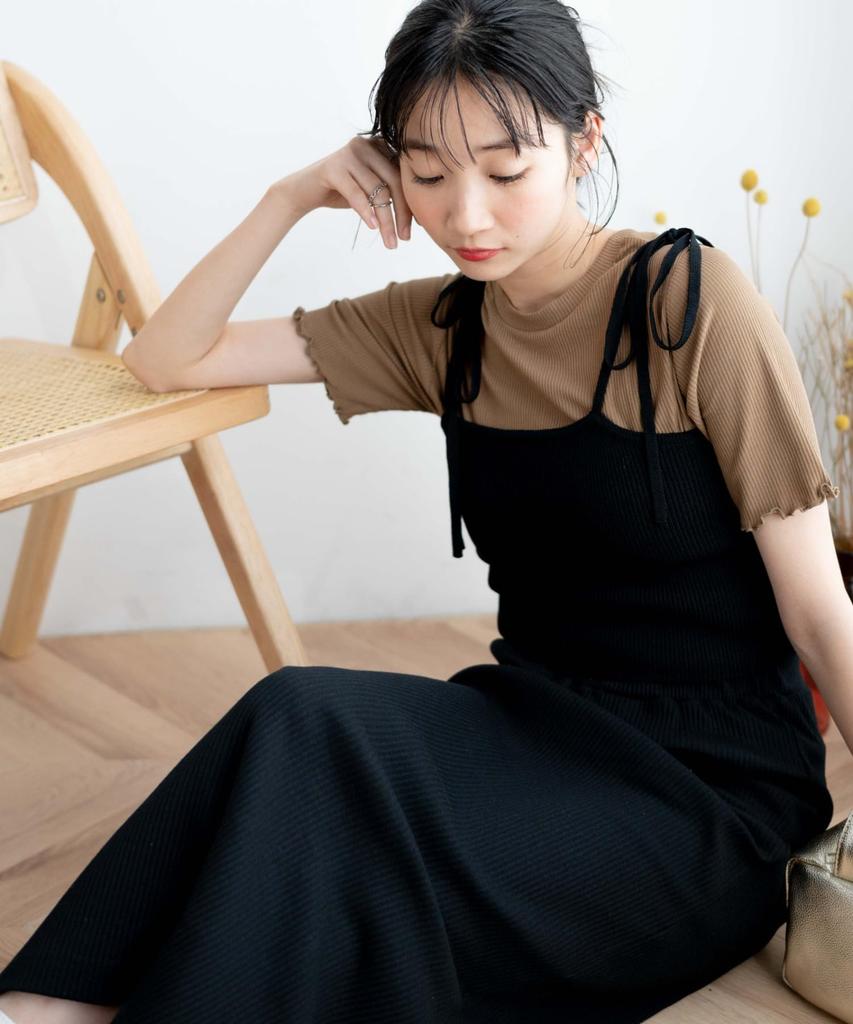 WEGO Ruffled Ribbed Short Cut and Sewn Summer Solid Size Brown Women's Soft-Touch T-Shirt, Sleeve, Top, Clothes, Color, Simple, Casual, Spring,