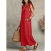Plus Size Solid Color V Neck Ruffle Trim Sleeveless Casual Long Beach Dress for Women  Summer Beachwear