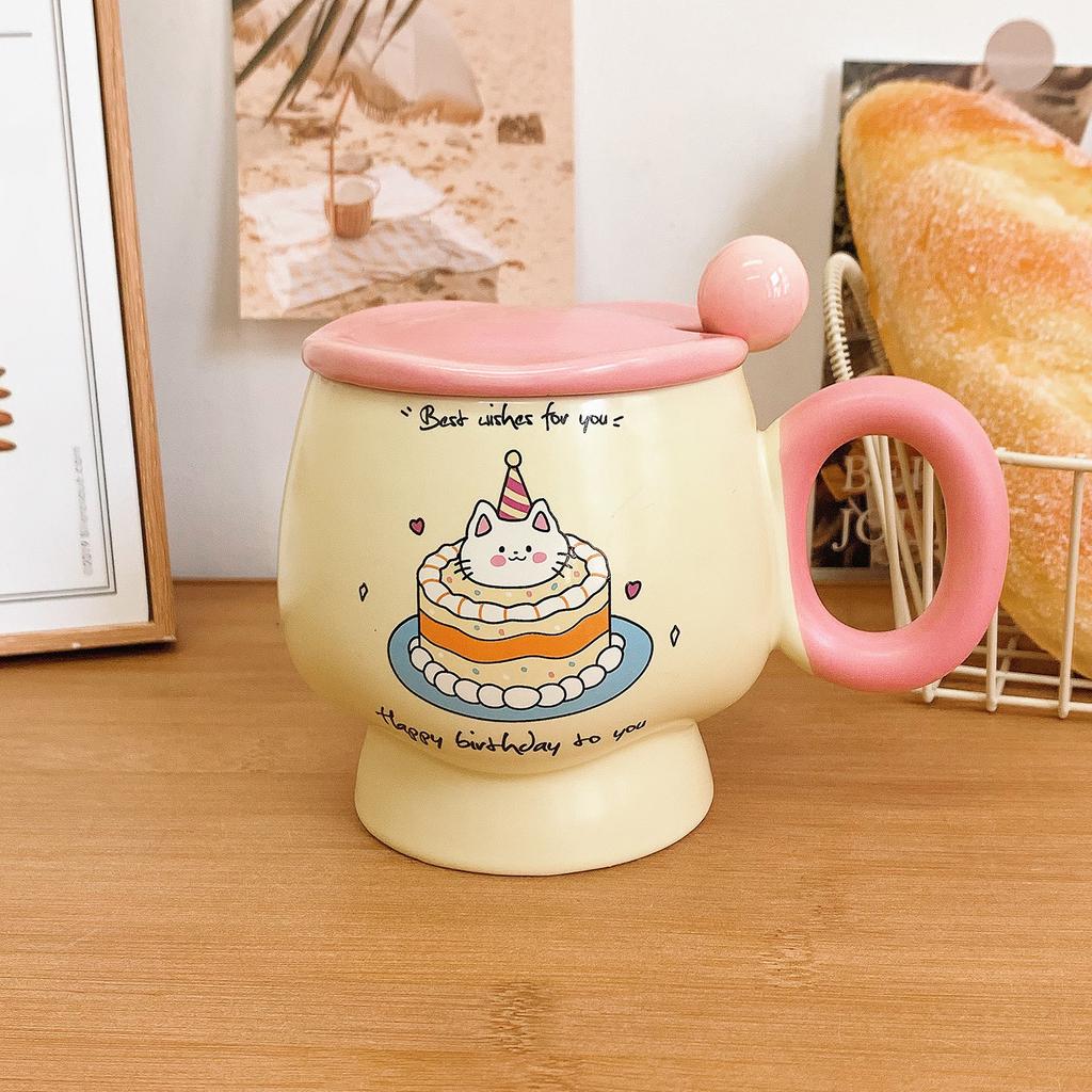Mug with Lid Spoon Cute Ins Style Cup High Looking Ceramic Water Cup for Girls Birthday Gift Souvenir