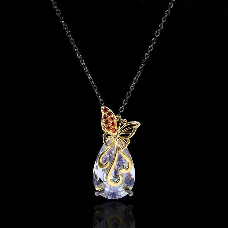 Best-Selling Jewelry Creative Two-Color Accessories Bow Zircon Necklace Copper