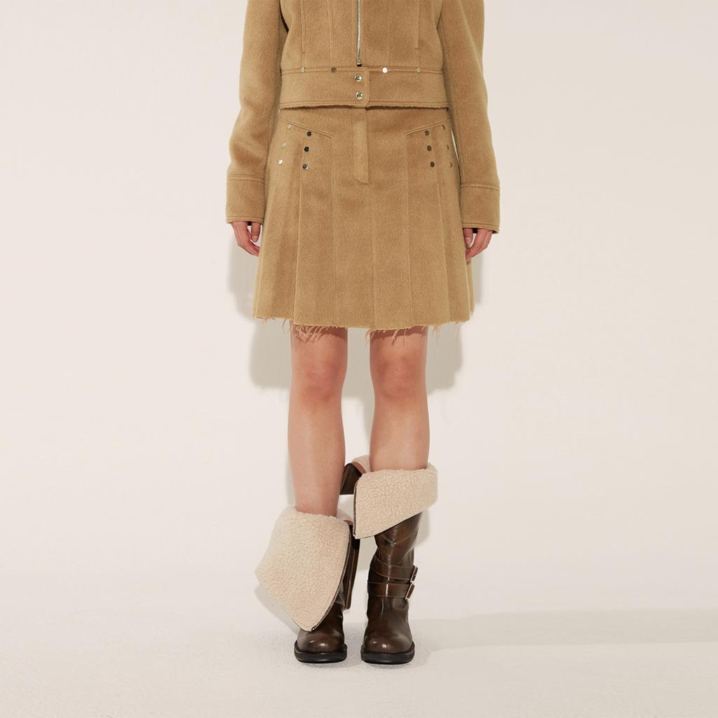 Soltipebeul Pintuck Snap Pleated Skirt [Mocha]