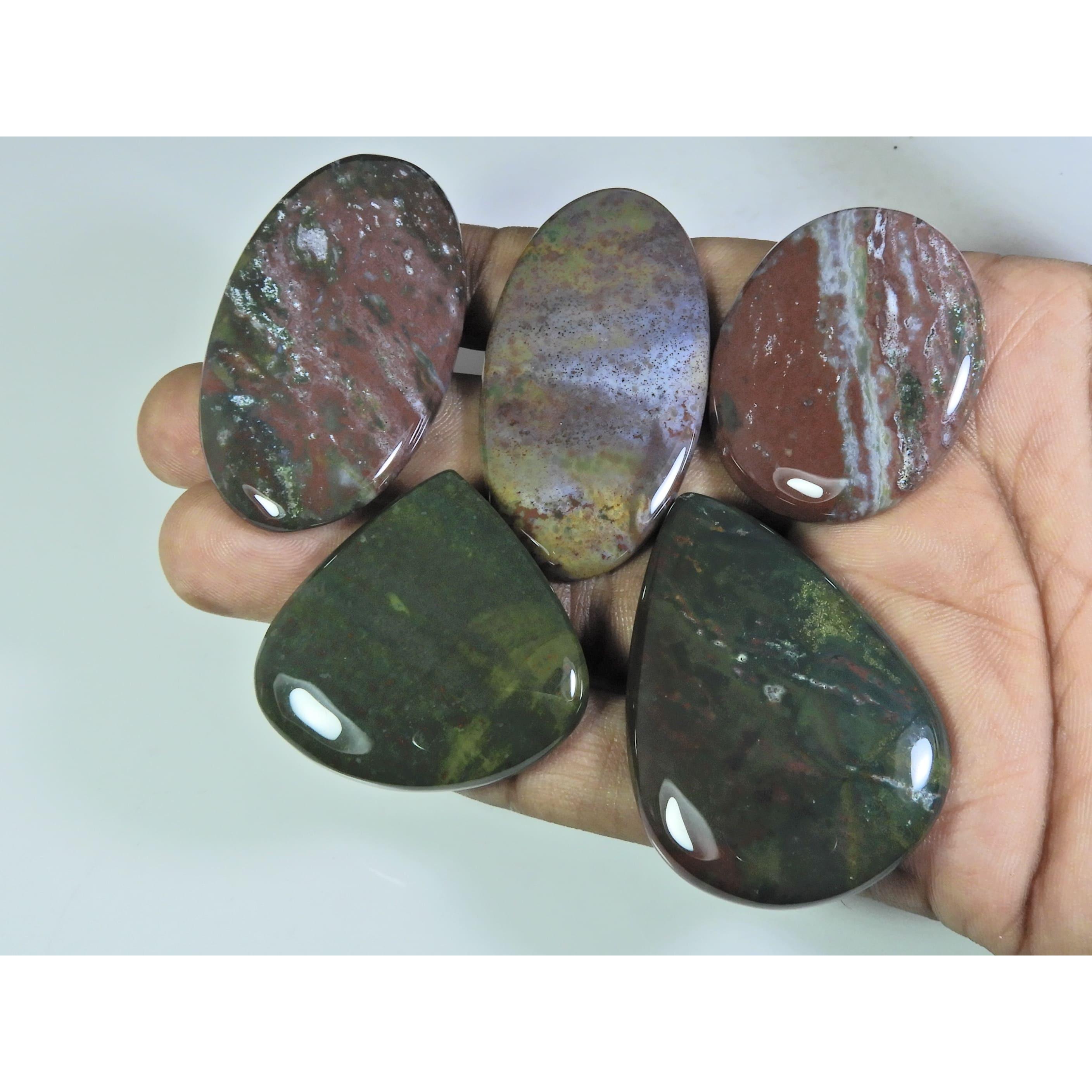 

05 шт. Натуральный кроваво-красный кровавик, микс кабошонов, лот рассыпных драгоценных камней 385 карат. A-745