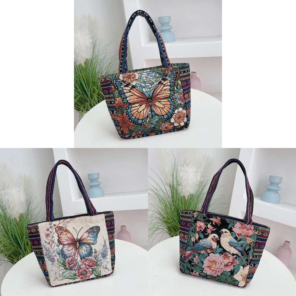 Bohemian Fabric Tote Bag With Contrasting Colors And Inner Zipper Pocket For Women
