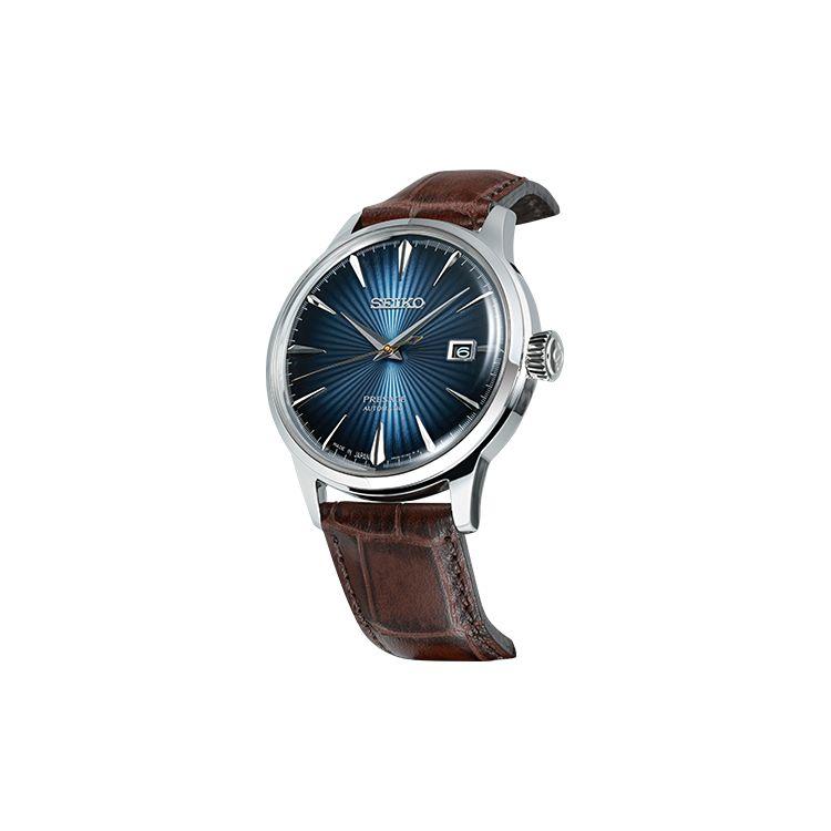 Seiko Cocktail Business Gentleman Mechanical Movement Leather Strap Watch Men watches Blue SRPK15J1