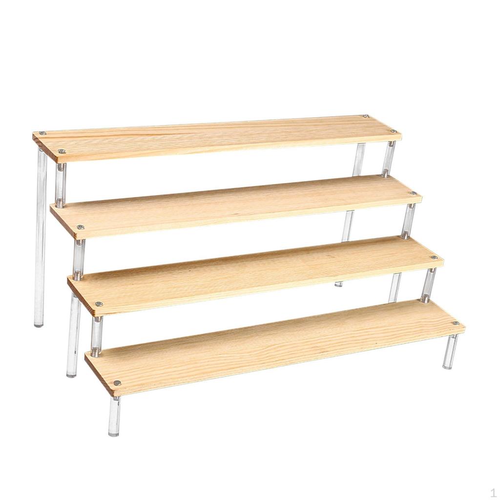 Clear Acrylic Display Riser Shelf Organizer Cupcakes Holder Showcase Fixtures Wood