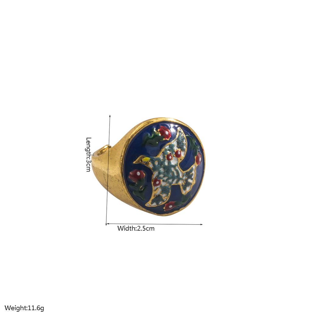 Three-Piece Set Vintage Niche Design Flower Oil Drop Ring for Women Copper Gold-Plated Adjustable Open Ring