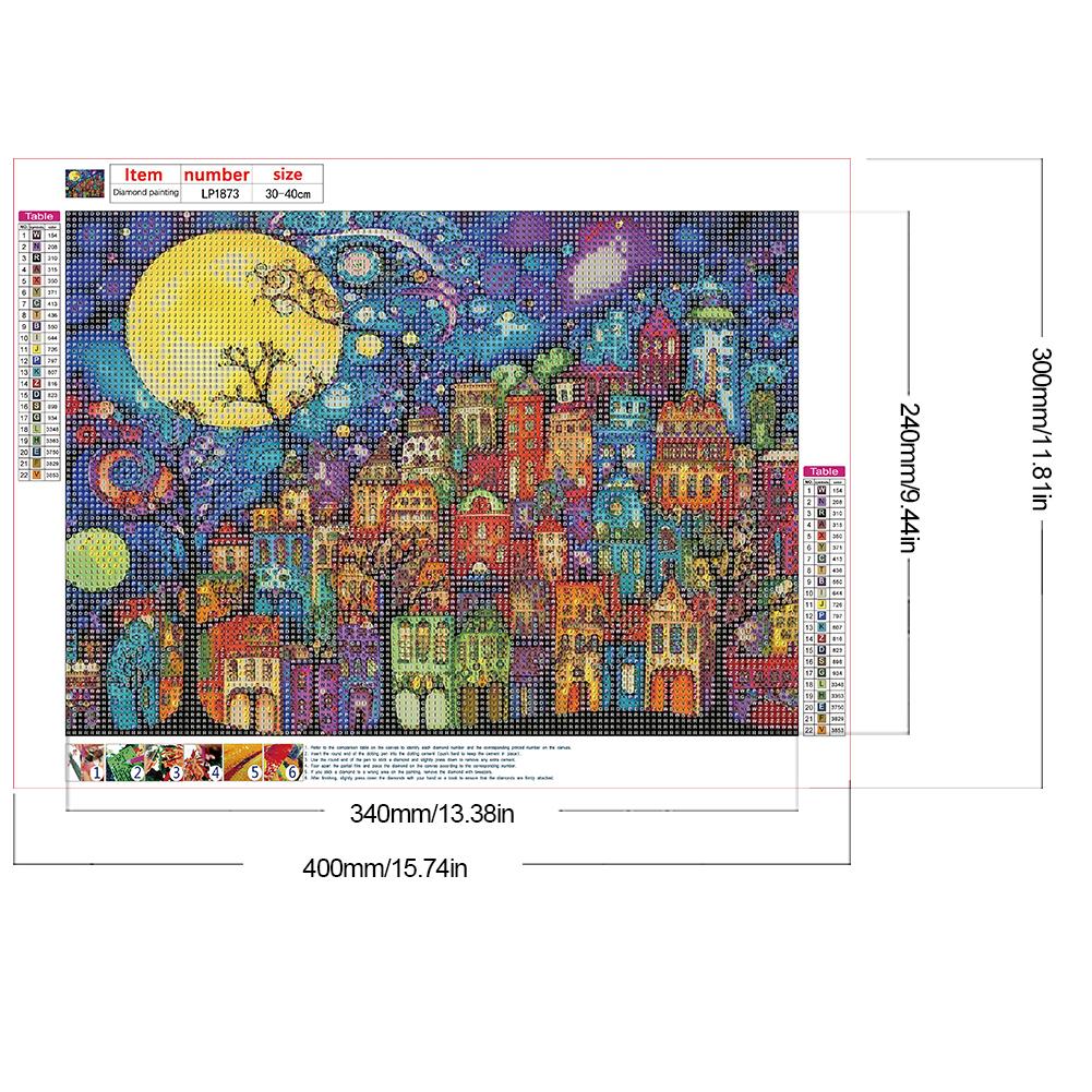 5D DIY Full Round Drill Diamond Painting Colorful House Home Decor Art 40x30cm