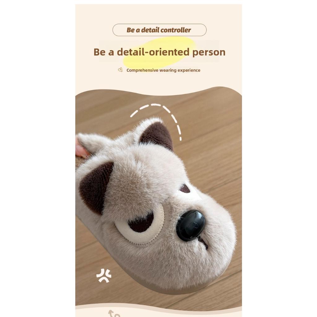 Cartoon Angry Dog Cotton Dragging Home Cotton Slippers Women's Plush Cotton Slippers Men's Warm Shoes Baotou Dragging Women