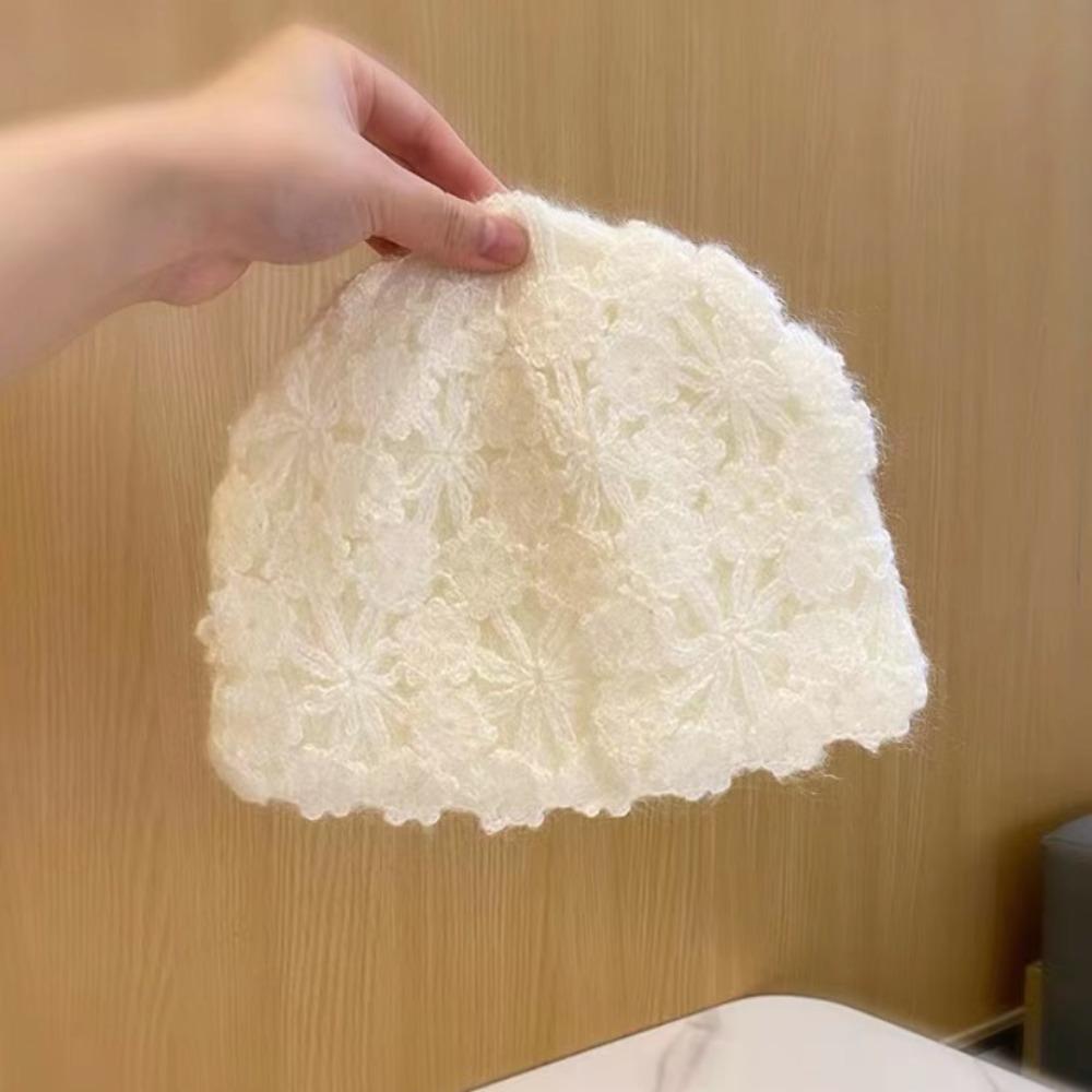 Handwoven Crochet Pullover Hat Retro Basin Hat Sweet Knitted Beanie Cap Women