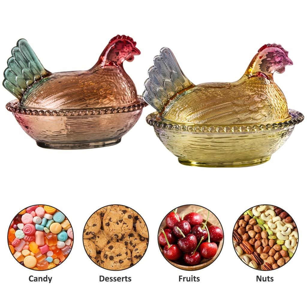 1pc Luxury Crystal Glass Chicken-Shaped Candy Dish , Elegant Tabletop Decor for Office, Home Kitchen , Ideal for Sweets, Snacks, and Cookies
