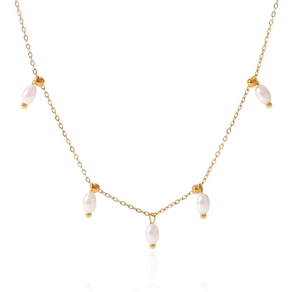 French Vintage Freshwater Pearl Necklace Beaded Choker Light Luxury Titanium Steel Necklace Non Fading