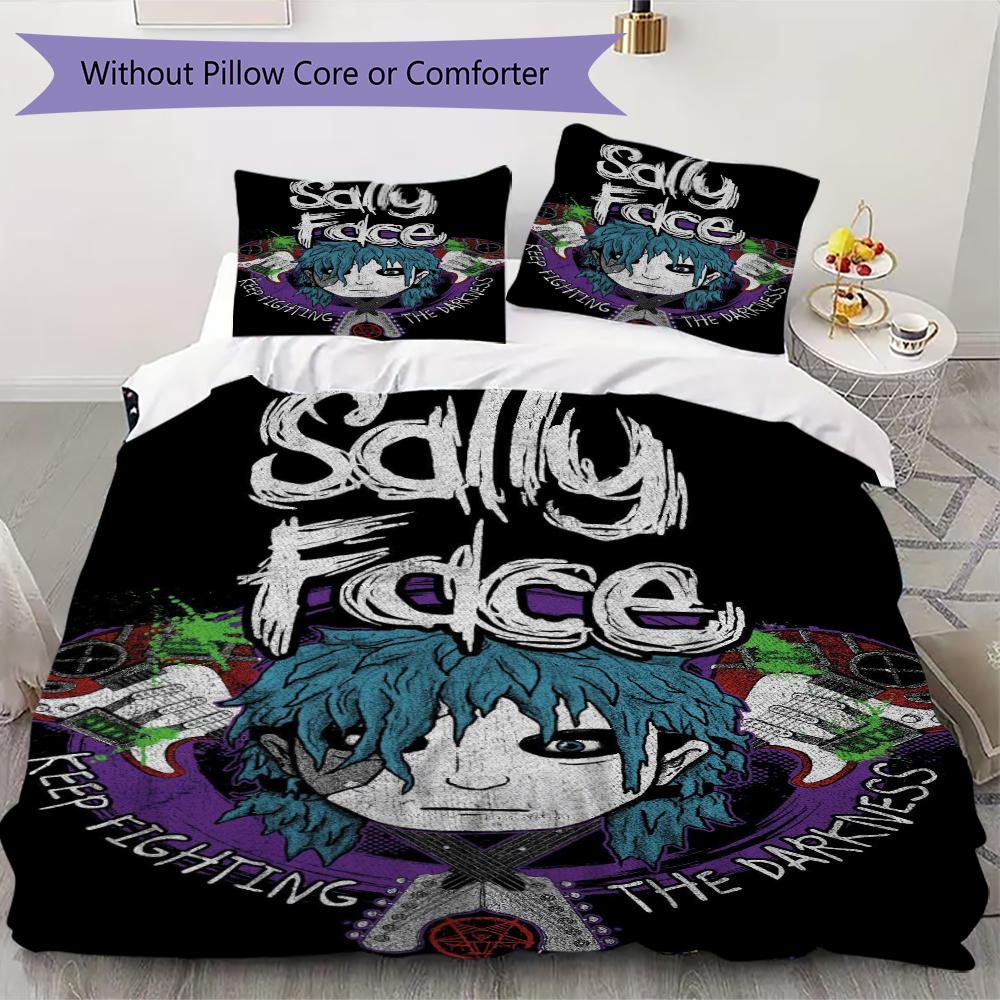 sally face Pattern Bedding uilt Set uilt Cover Pillowcase Home Decoration Birthday Gift (1 * duvet cover + 2 * pillowcase without core)140
