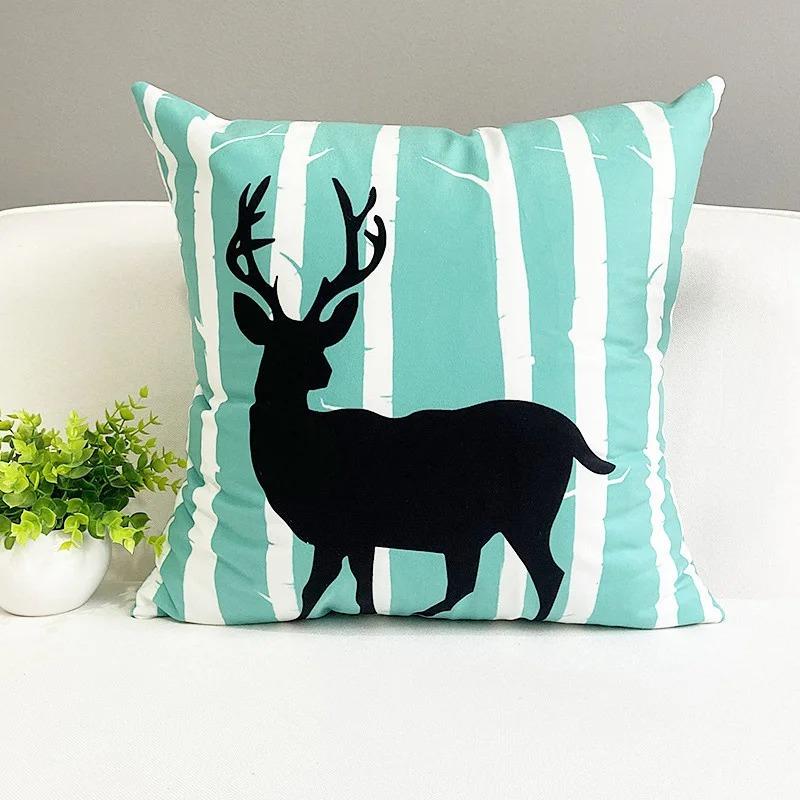 Fresh Elk Animal Pillowcase Nordic Striped Black and Yellow Contrast Color Pillow Cushion Cover Sofa Living Room Home Decoration