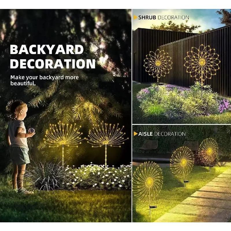 Solar Garden Lights 200LED Waterproof Outdoor Firework Lamps Copper Wire Fairy Lights for Lawn Pathway Yard Patio Garden Decorative Lighting
