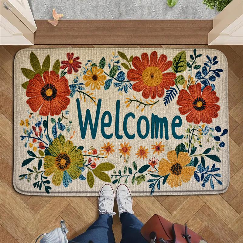 Welcome Doormat Vibrant Floral Pattern Non-Slip Rug for Indoor Outdoor High Traffic Areas Perfect for Valentine'S Day Spring Mat