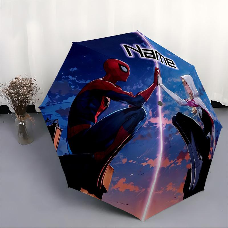 1pc SpiderMan and SpiderGwen Custom Name Automatic Folding Umbrella, Durable Plastic & Iron, Lightweight for Outdoor Daily Use S1230025