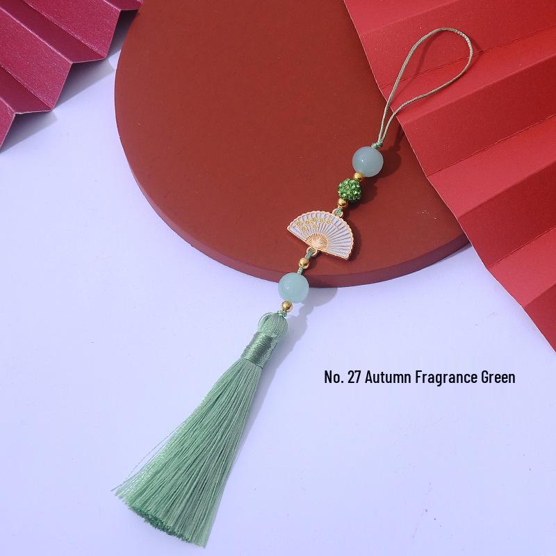 Ancient Style White Tassel Fan Pendant for Hanfu/Qipao Lapel or Phone