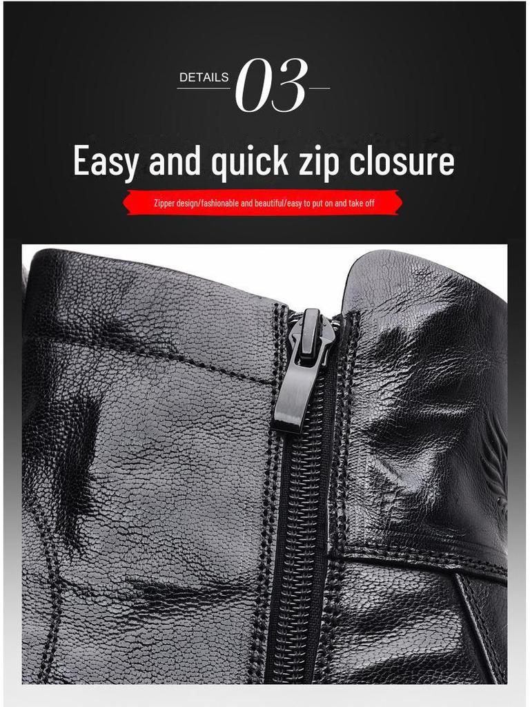 Men's Genuine Leather High Top Winter Boots - Warm Velvet-Lined Casual Martin Boots in British Style.