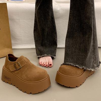 Chaussures Boken à semelles épaisses rehaussantes pour femmes 2026 nouveau style grande tête mocassins polyvalents avec chaussures simples en peluche