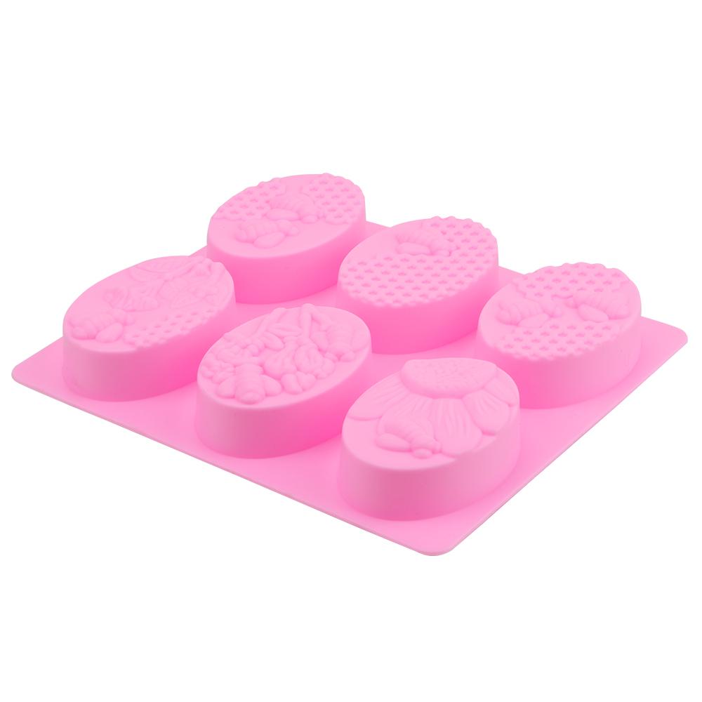 Silicone DIY Handmade Craft 3D Insect Soap Mould Soap Molds Tray 6 Forms Oval Bee Soap Mold Easy To Demould