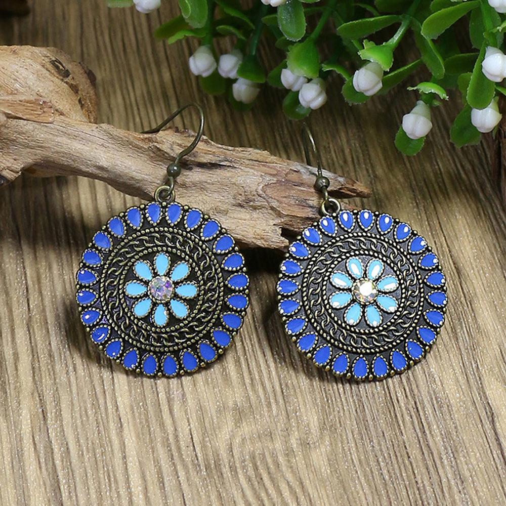 

Vintage Bohemian Round Drop Earrings for Women Ethnic Simple Drop Oil Flower Shaped Temperament Earrings Female Jewelry