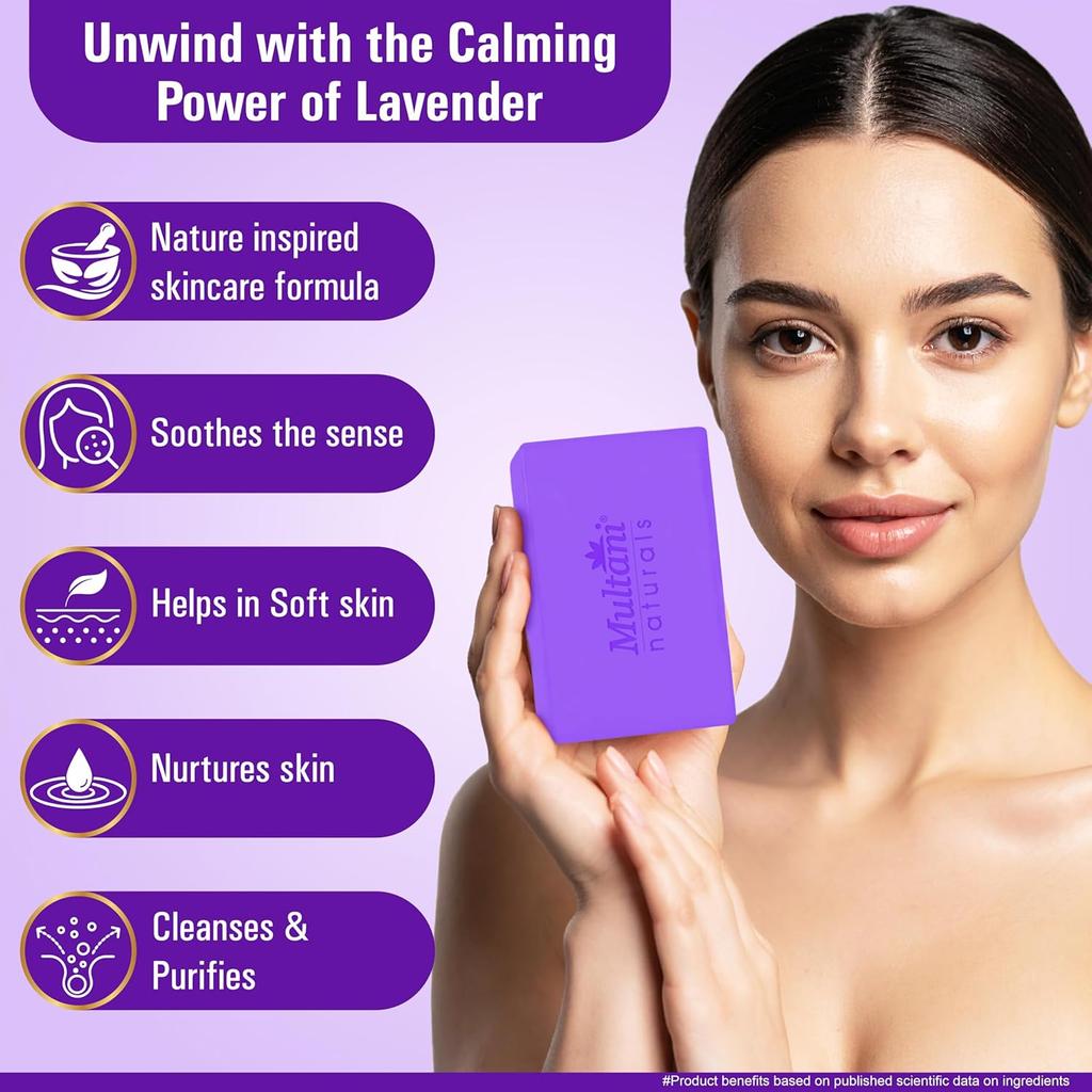 Multani Natural Lavender Soap Bar For Bath 125 Gm Pack Of 3 Pcs Paraben Free Ayurvedic Moisturizing Soap For Men Women