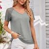 Spring Summer Women's Spliced Mesh Short Sleeved Top Solid Color Casual Loose T-shirt