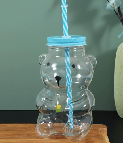 Cute Bear Glass Straw Cup - Fresh , Heat-Resistant Borosilicate Glass For Juice, Coffee & Milk