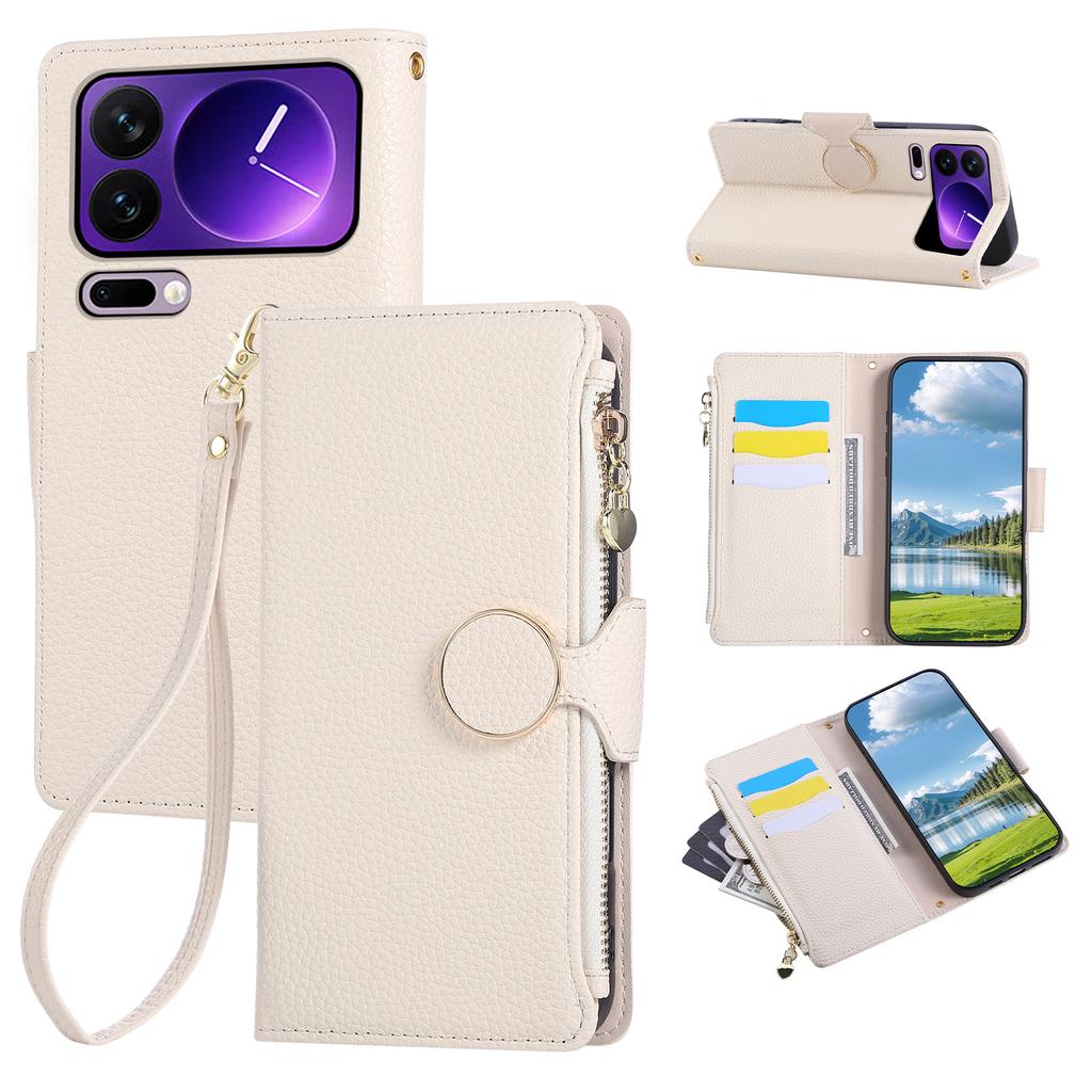 For Xiaomi 17 Pro Case Zipper Wallet Leather Phone Cover with Wrist Strap