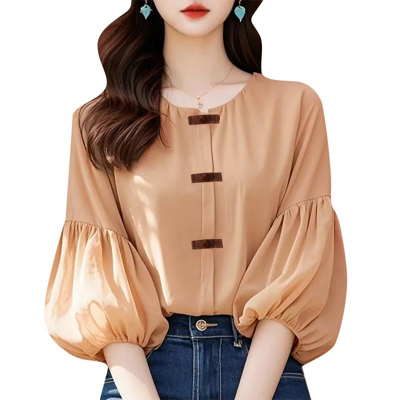 

ZANZEA Женская повседневная блузка с круглым вырезом и рукавом 3/4 S хаки