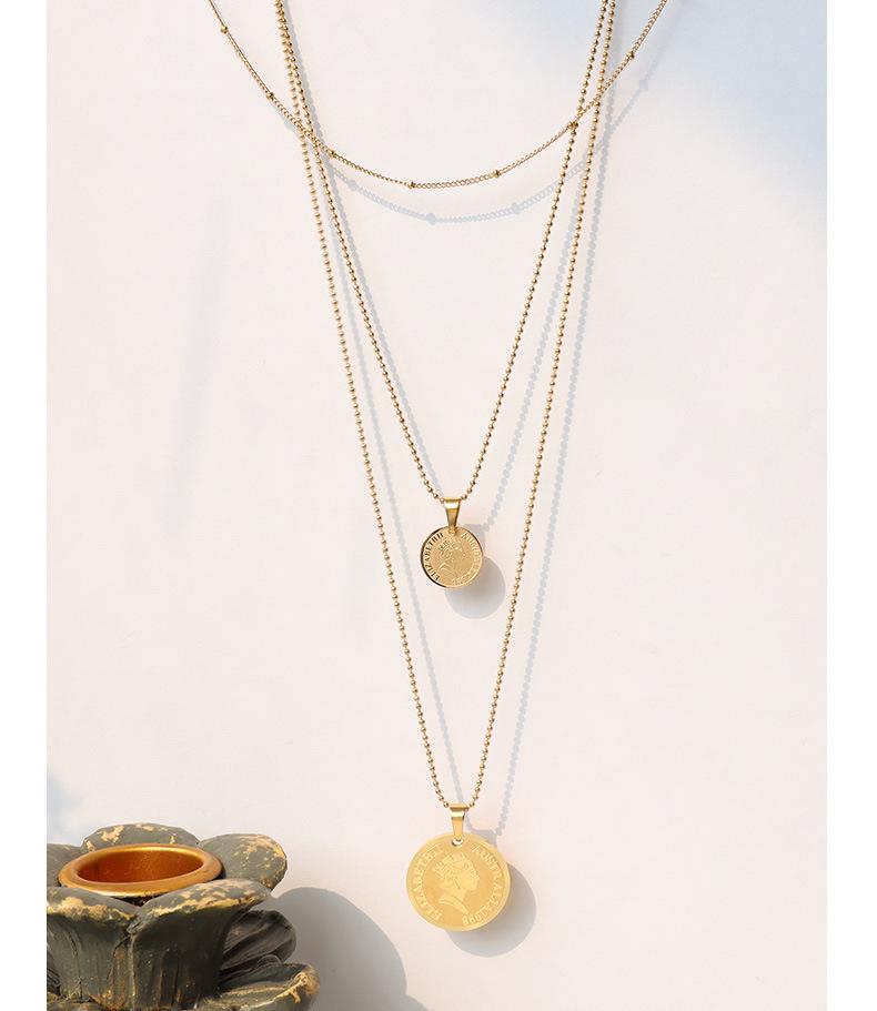 French Retro Style Portrait Beaded Necklace, 18K Gold-Plated Titanium Steel, P508