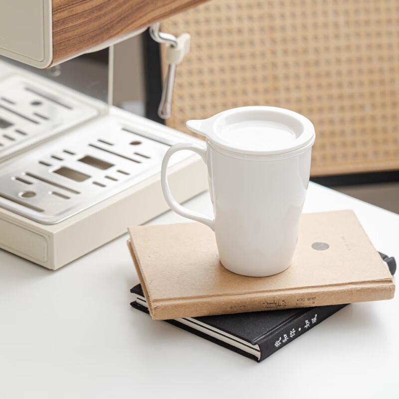 Muyi White Porcelain Office Tea Cup with Ceramic Infuser, 330ml