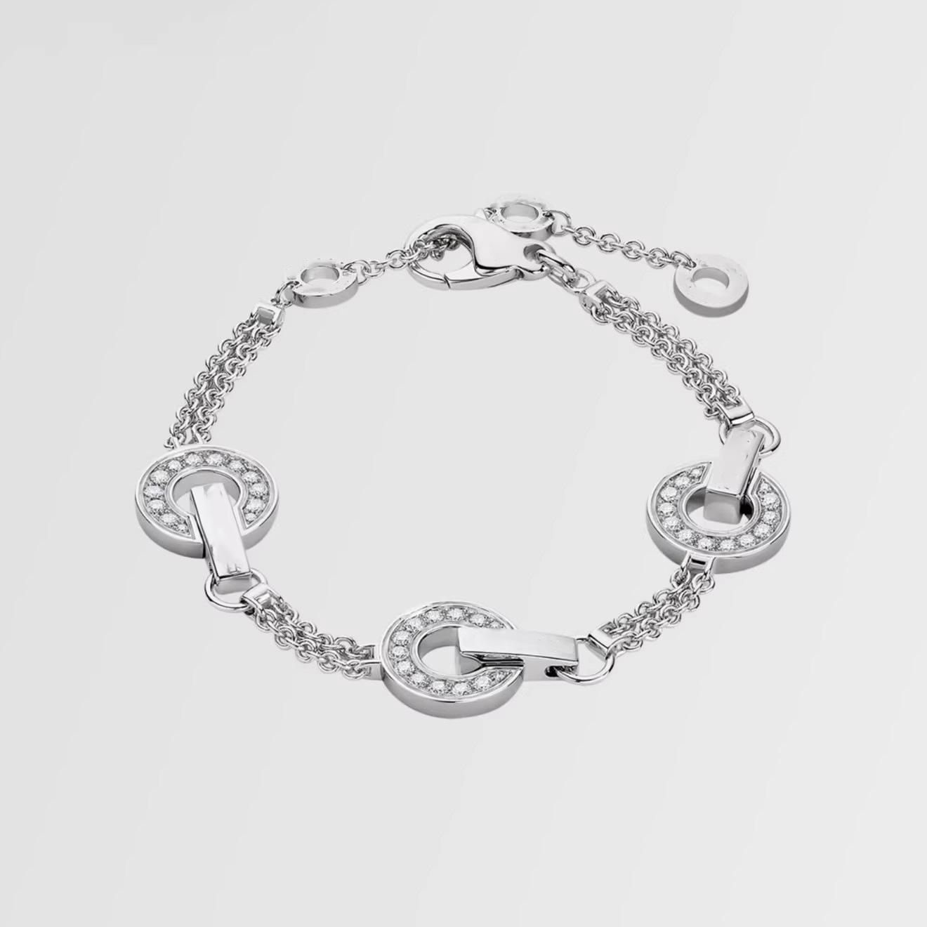 

2026 Rose Gold Money Duoduo Round Cake Copper Coin Bracelet Come and Go Full of Diamonds Three Coins Hollow Double Layer Bracelet