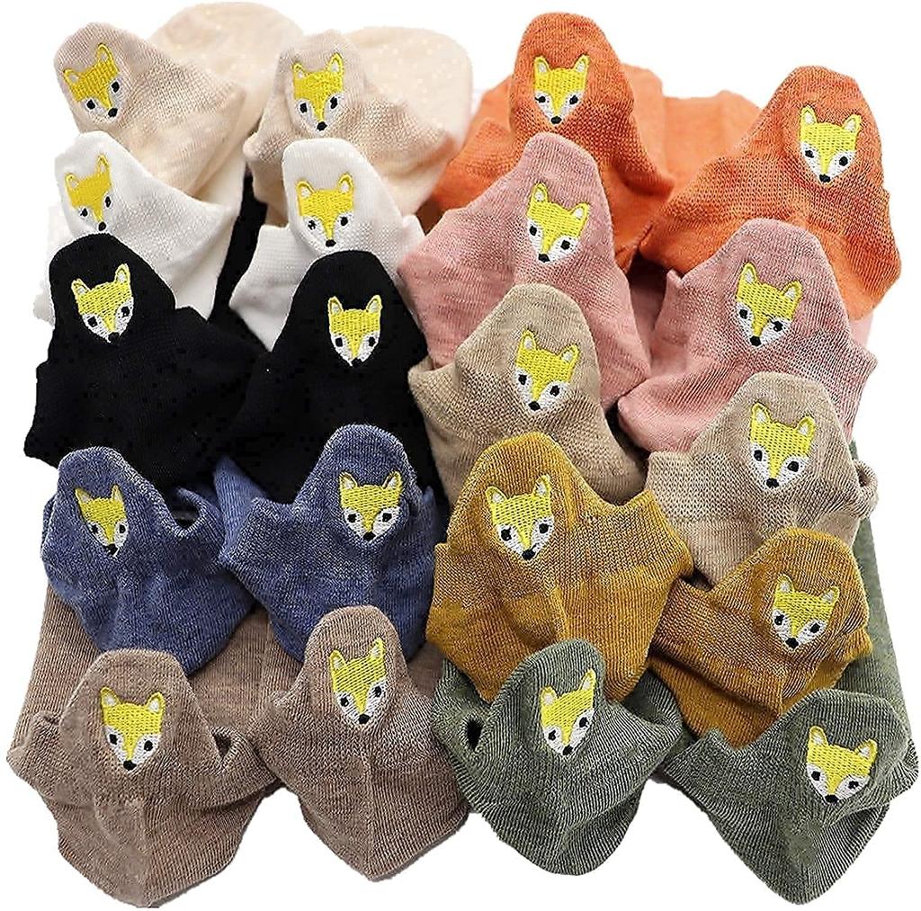 Embroidered 10 Pairs In 10 Foot Short Crew Short Socks with Cute Golden Fox 3D Suitable for All Seasons Socks, Colors, Covers, Socks, Women's Socks,