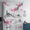 Japanese Landscape with Sakura Sheer Window Curtains for Living Room Bedroom Voile Tulle Curtains Fabric Drapes for Kitchen