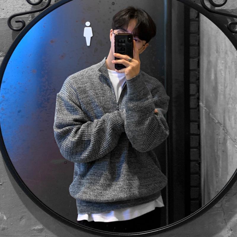 Herren Strickjacke im koreanischen Stil mit halbem Reißverschluss: Herbsttrend, gutaussehender & vielseitiger Strick-Rollkragenpullover mit Stehkragen.