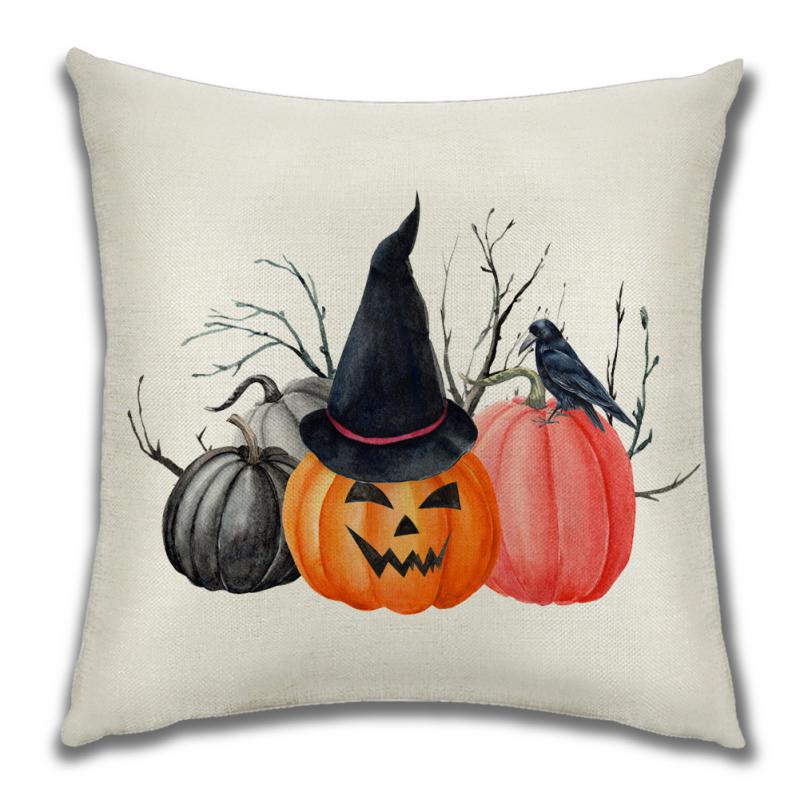 45*45cm Halloween Pillow Cover Cartoon Pumpkin Skull Antasy Witch Castle Flax Sofa Cushion Cover Home Textile Rooms Decorations