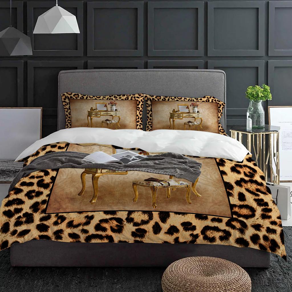 Leopard Print Animal Skin Texture Dressing Table Duvet Cover With Pillow Case Bedding Set Quilt Cover Double Bed Home Textile