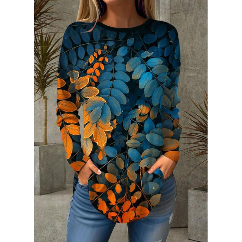 

Fashion Women s T shirt Tee Leaf 3D Print Casual Holiday Fashion Long Sleeve T-shirt Crew Neck Yellow Summer Sweatshirt Pullover S