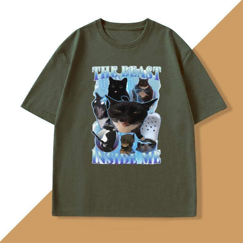 The Beast Inside Me 90s Vintage Funny Cat Meme T Shirt WOMEN Unisex Cats Lover TShirt Goofy Cats Cotton Short Sleeve WOMEN Tops